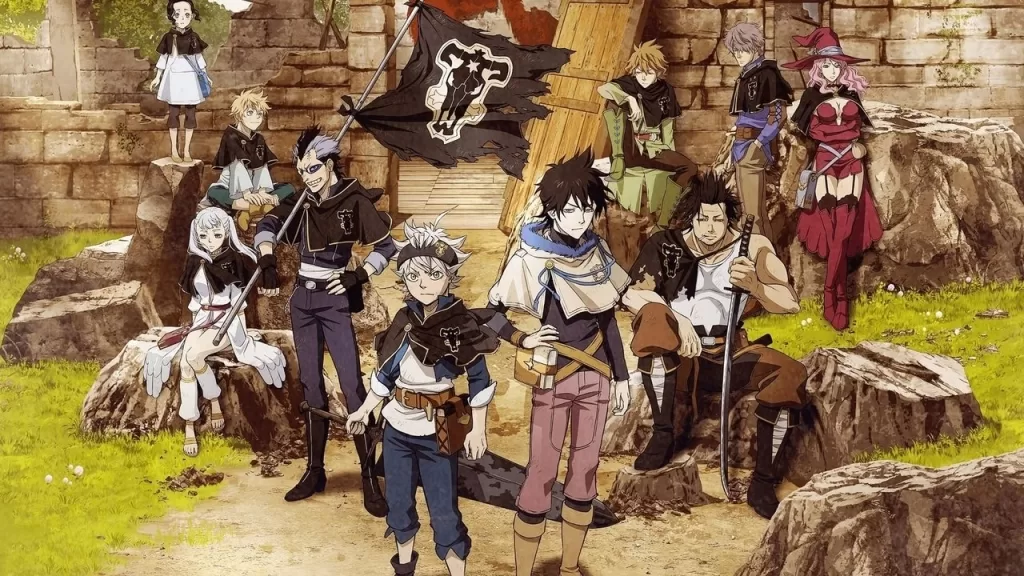 Ilustração com vários personagens do anime Black Clover reunidos