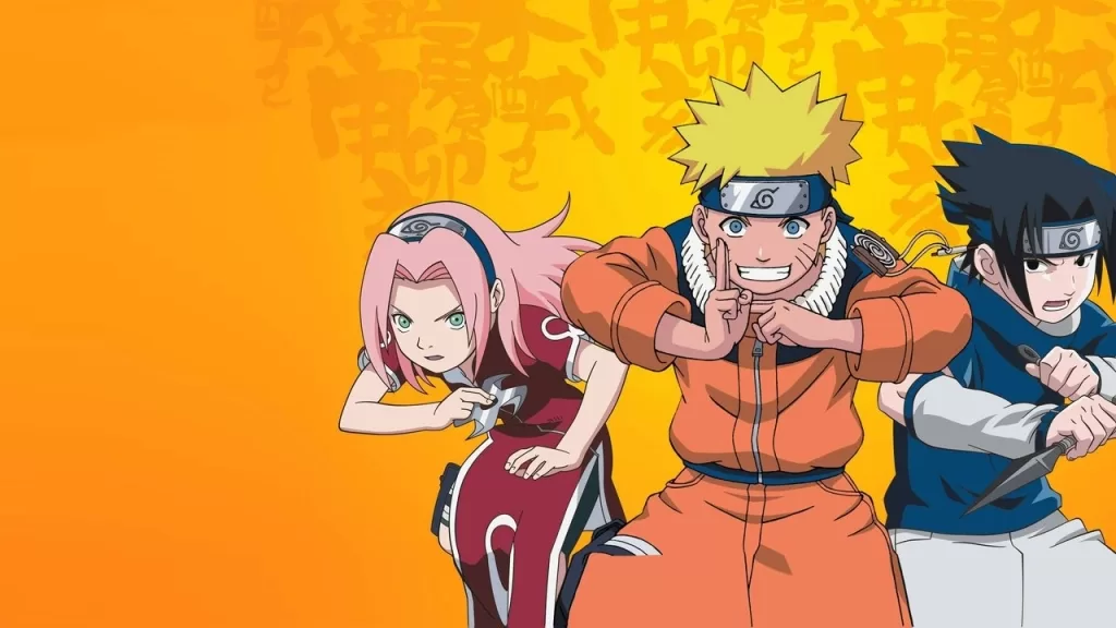 Naruto, Sakura e Sasuke em ilustração do anime Naruto