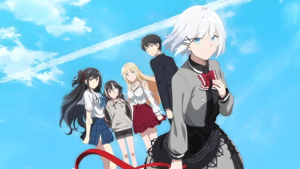 Siesta, Kimihiko e outras personagens do anime The Detective Is Already Dead sob céu azul em imagem de divulgação
