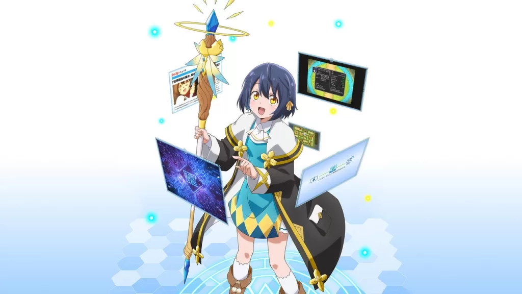 A bruxa Lorna cercada de telas flutuantes em ilustração do anime The World's Strongest Witch